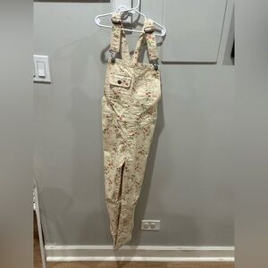 Polo Ralph Lauren Girls Velvet Corduroy Ivory Floral Overalls Size 14